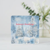 Pastel Blue Snow Forest Scene Weihnachten (Stehend Vorderseite)
