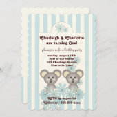 Pastel Blue Stripe Baby Koala Twin Kindergeburtsta Einladung (Vorne/Hinten)