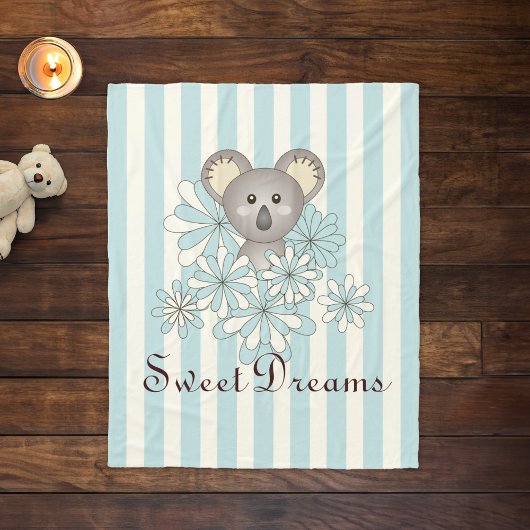 Pastel Blue Stripe Niedlich Baby Koala Kinder Fleecedecke