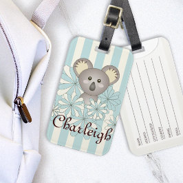 Pastel Blue Stripe Niedlich Baby Koala Kinder Gepäckanhänger