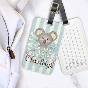 Pastel Blue Stripe Niedlich Baby Koala Kinder Gepäckanhänger