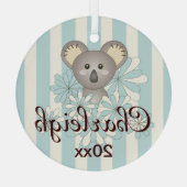Pastel Blue Stripe Niedlich Baby Koala Kinder Ornament Aus Glas (Rückseite)