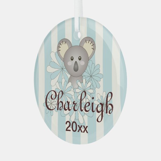 Pastel Blue Stripe Niedlich Baby Koala Kinder Ornament Aus Glas (Vorderseite links)