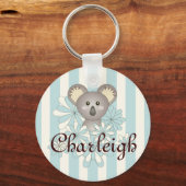 Pastel Blue Stripe Niedlich Baby Koala Kinder Schlüsselanhänger (Vorderseite)