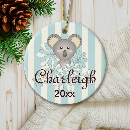 Pastel Blue Stripe Niedlich Baby Koala Kinder Weih Keramik Ornament