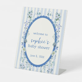 Pastel Blue Stripe Wreath Baby Dusche Willkommen Sockelschild