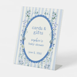 Pastel Blue Stripe Wreath Babyduschkarten & Gesche Sockelschild