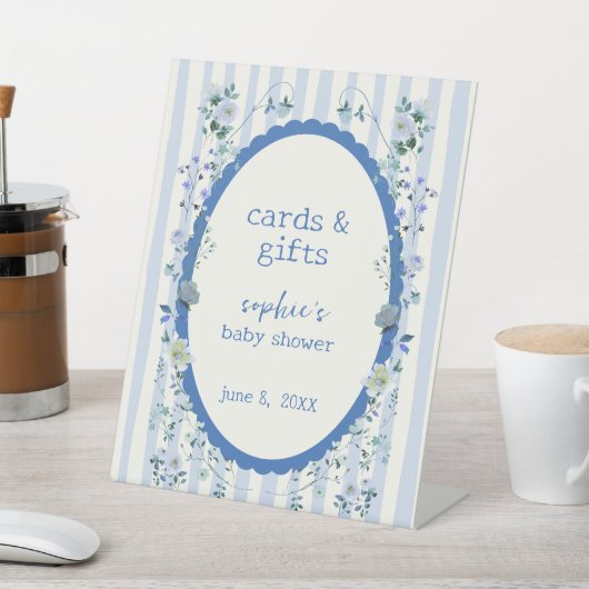 Pastel Blue Stripe Wreath Babyduschkarten & Gesche Sockelschild (In SItu)