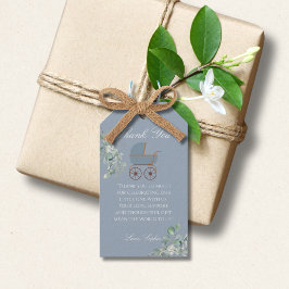 Pastel Blue Stripes Baby Carriage Baby Shower Geschenkanhänger