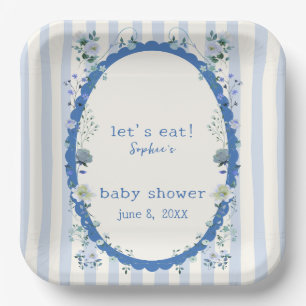 Pastel Blue Stripes Garden Blumen Baby Dusche Pappteller