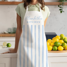 Pastel Blue Stripes Name Apron Schürze