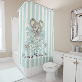 Pastel Blue Stripes Niedlicher Cartoon Baby Koala  Duschvorhang