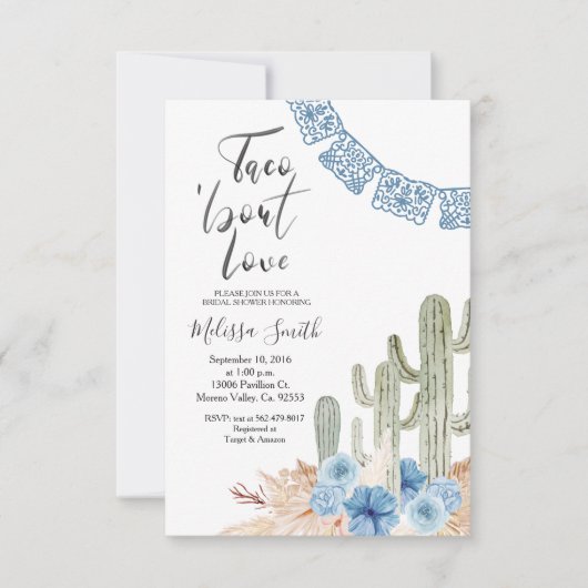 Pastel Blue Taco 'bout Love Bridal Shower Floral Einladung (Vorderseite)