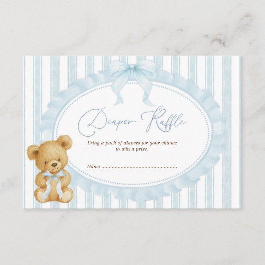 Pastel Blue Teddy Bear Diaper Raffle Baby Boy Begleitkarte (Vorderseite)