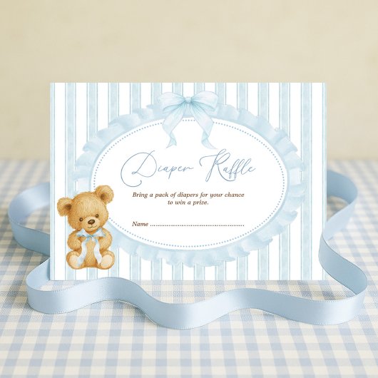 Pastel Blue Teddy Bear Diaper Raffle Baby Boy Begleitkarte