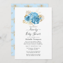 Pastel Blue und Gold Floral Drive By Shower Einladung