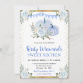 Pastel Blue und Gold Floral Pumpkins Fall Sweet 16 Einladung (Vorderseite)