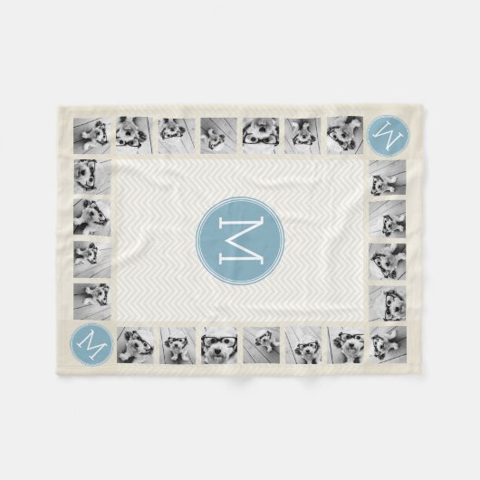 Pastel Blue und Linen Chevrons White Monogram Fleecedecke (Vorderseite (Horizontal))