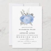 Pastel Blue und Silver Vintage Rose Hochzeit Einladung (Vorderseite)