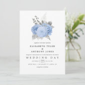 Pastel Blue und Silver Vintage Rose Hochzeit Einladung (Stehend Vorderseite)