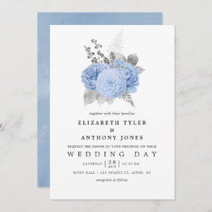 Pastel Blue und Silver Vintage Rose Hochzeit Einladung
