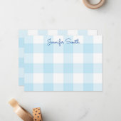 Pastel Blue und White Gingham Karo Mitteilungskarte (Vorderseite/Rückseite Beispiel)