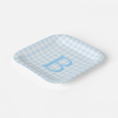 Pastel Blue und White Gingham Mit Monogramm Pappteller (Gewinkelt)