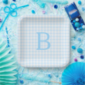 Pastel Blue und White Gingham Monogram Pappteller (Party)