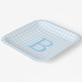 Pastel Blue und White Gingham Monogram Pappteller (Gewinkelt)