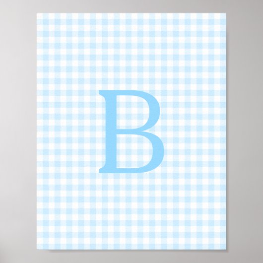 Pastel Blue und White Gingham Monogram Poster (Vorne)