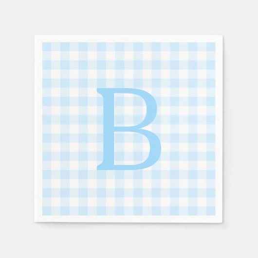 Pastel Blue und White Gingham Monogram Serviette (Vorderseite)