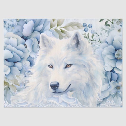Pastel Blue Victorian Florals & White Wolf Head Seidenpapier (Vorderseite)