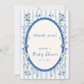 Pastel Blue Vintag Striped Garden Baby Dusche Dankeskarte (Vorderseite)