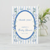 Pastel Blue Vintag Striped Garden Baby Dusche Dankeskarte (Stehend Vorderseite)