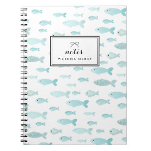Pastel Blue Watercolor Fischmuster Personalisiert Notizblock
