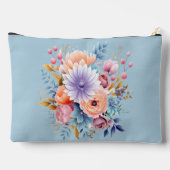 Pastel Blue Watercolor Floral Cosmetic Bag Zubehörtasche (Rückseite)