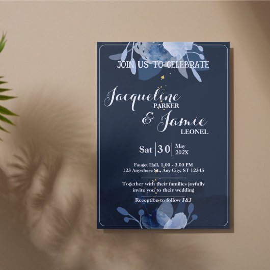 Pastel Blue Watercolor Floral Greenery Wedding  Einladung