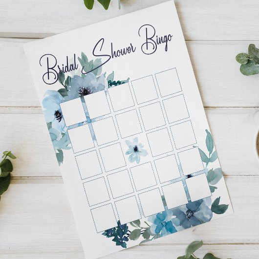 Pastel Blue Watercolor Rose Floral Bridal Bingo