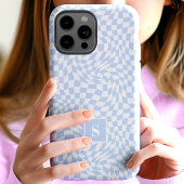 Pastel Blue Wavy Checked Mit Monogramm Case-Mate iPhone Hülle