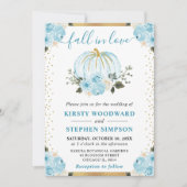 Pastel Blue & White Floral Pumpkins Hochzeit im He Einladung (Vorderseite)
