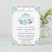 Pastel Blue & White Floral Pumpkins Hochzeit im He Einladung (Stehend Vorderseite)