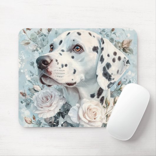 PASTEL BLUE & WHITE FLOWERS WITH DALMATIAN DOG MOUSEPAD (Mit Mouse)