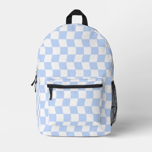 Pastel Blue White Retro Checkerboard Pattern Bedruckter Rucksack (Vorderseite)