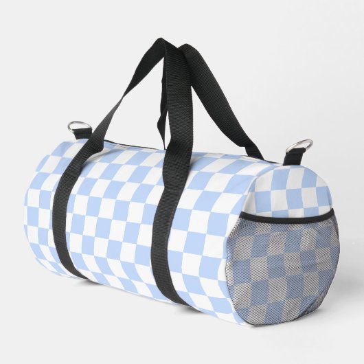 Pastel Blue White Retro Checkerboard Pattern Duffle Bag (Rechte Ecke)