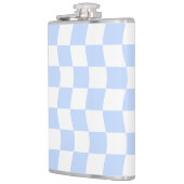 Pastel Blue White Retro Checkerboard Pattern Flachmann (Links)