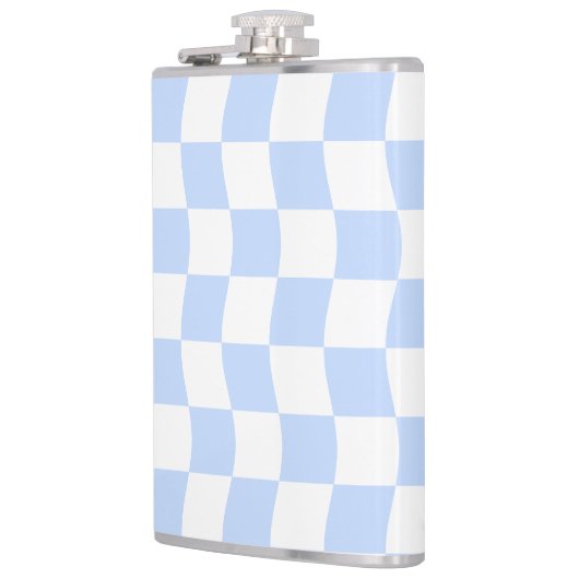 Pastel Blue White Retro Checkerboard Pattern Flachmann (Links)