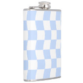 Pastel Blue White Retro Checkerboard Pattern Flachmann (Rechts)