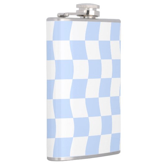 Pastel Blue White Retro Checkerboard Pattern Flachmann (Rechts)