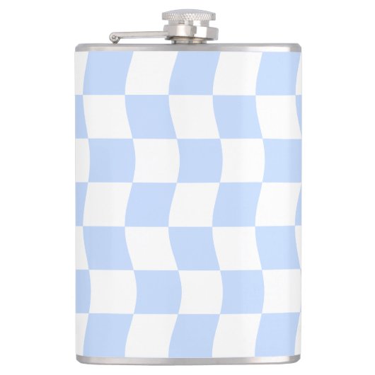 Pastel Blue White Retro Checkerboard Pattern Flachmann (Vorderseite)