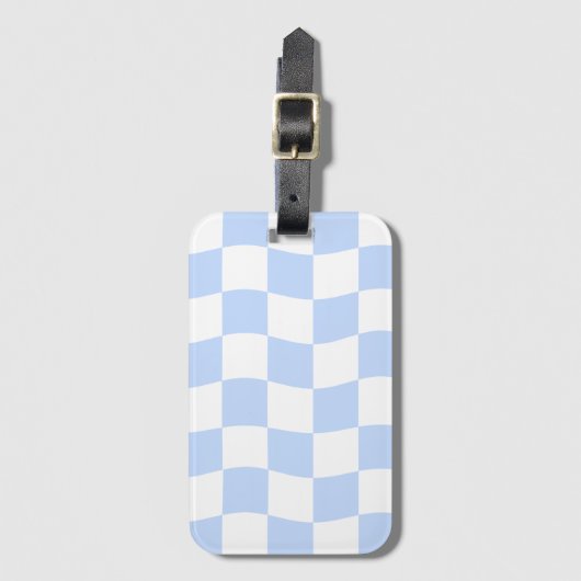 Pastel Blue White Retro Checkerboard Pattern Gepäckanhänger (Vorderseite Vertikal)